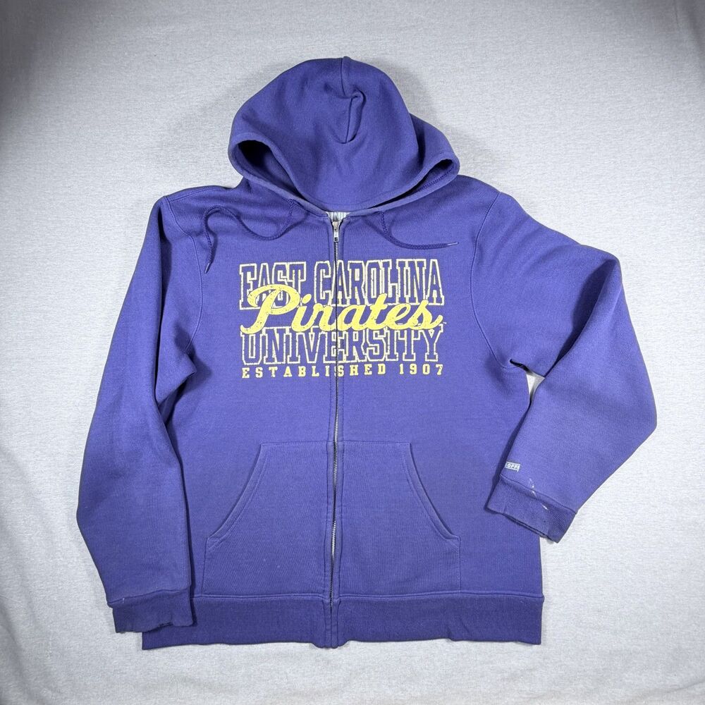 East Carolina University Pirates Purple FullZip Hood Sweatshirt XL NCAA Training